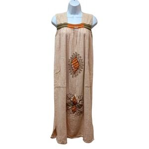 Vintage Thick Embroidered Muumuu Ethnic Boho Artsy Midi Shift Dress Oversized L